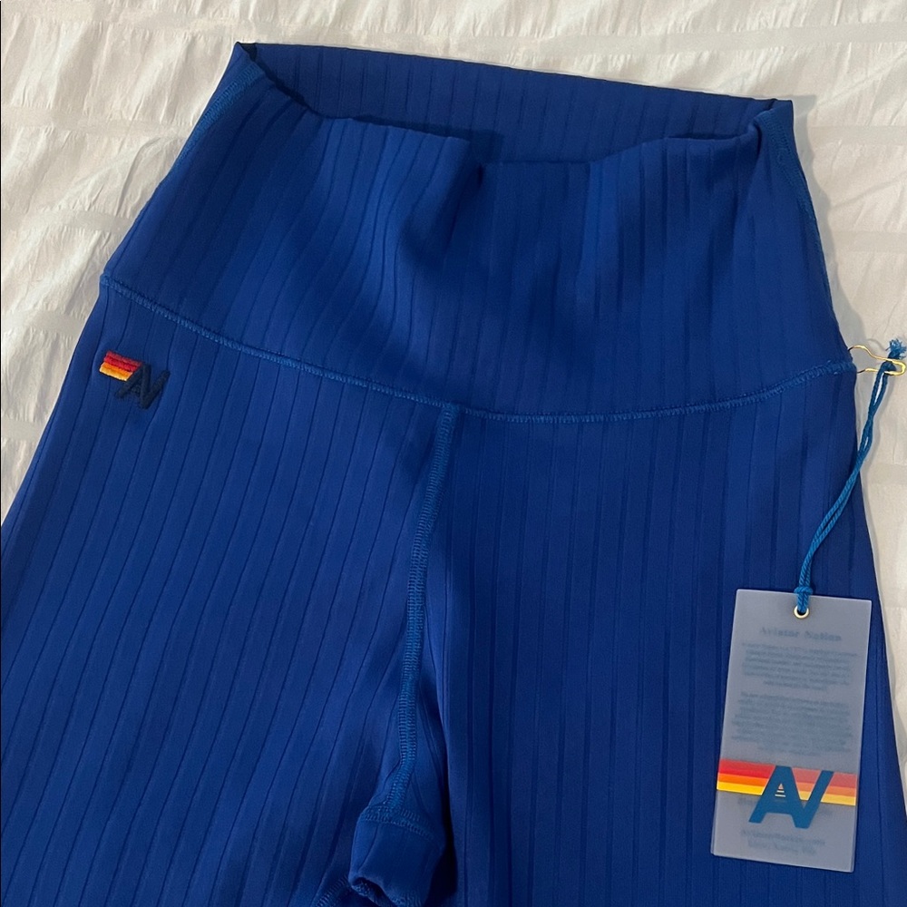 NWT Aviator Nation wide rib full length hi rise royal leggings